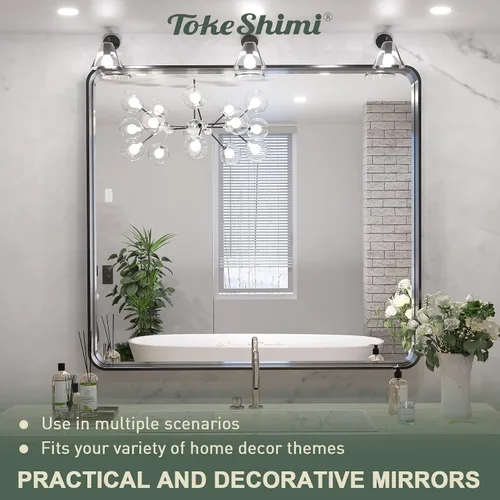Miniatura 212 de TokeShimi - Espejo para pared de baño, espejo de tocador con marco de metal de aleación de aluminio mate cepillado e inoxidable, decoración rústica