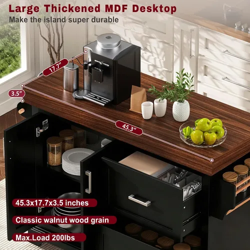 Miniatura 3 de LUMISOL Carrito de cocina con 2 cajones extra grandes, estante para especias y toallas, isla de cocina con escritorio de 3.5 pulgadas de grosor