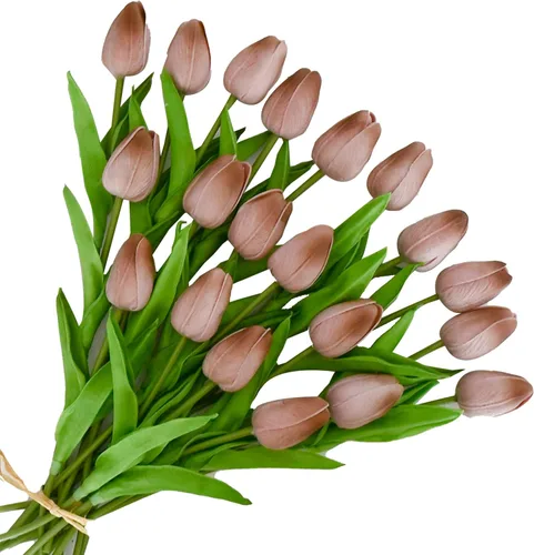 Miniatura 12 de ONLY ART Tulipanes negros artificiales, 20 unidades, flores sintéticas de poliuretano de 13.5 pulgadas con tallos flexibles para decoración