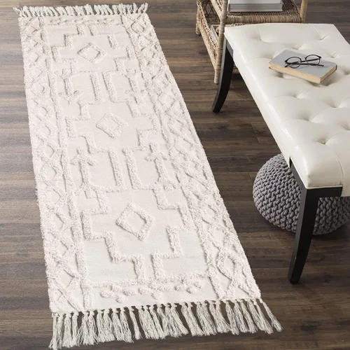 Miniatura 7 de Uphome Alfombra bohemia para pasillo de 2 x 6 pies, color beige, de algodón, lavable, con borlas, tejida a mano, alfombra de pasillo occidental