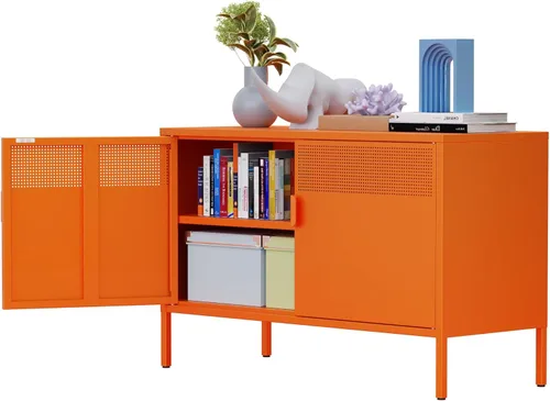 Miniatura 18 de Ustamio Gabinete de Almacenamiento de Metal Ancho Negro con Casillero, Gabinete de Acento de 2 Puertas para Hogar y Oficina, Gabinete de Metal Bajo