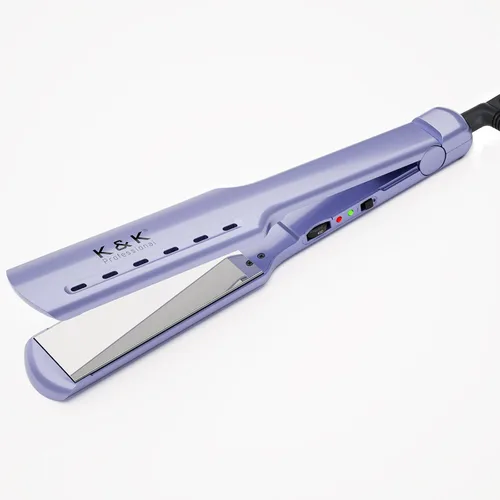 K&K Plancha plana extra ancha con temperatura ajustable (290-450℉), panel flotante recubierto de cerámica, calentamiento rápido de 30 segundos,