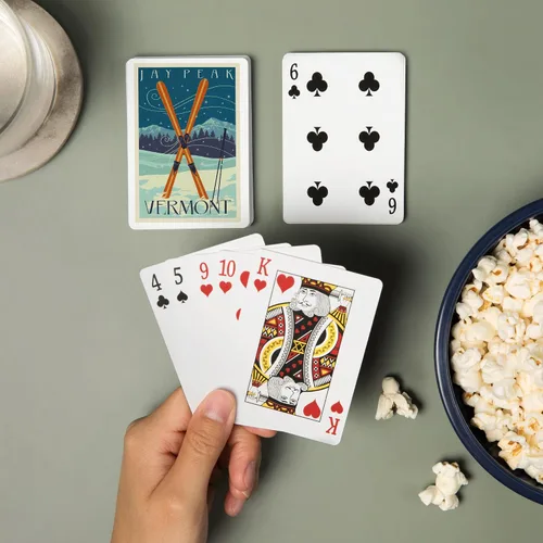 Miniatura 2 de Jay Peak, Vermont, Cross Skis, Letterpress (52 cartas de juego, baraja de cartas de tamaño póker con comodines)