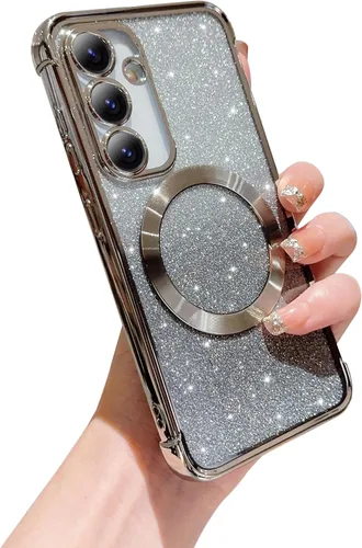 Miniatura 19 de phylla Funda magnética para teléfono Samsung Galaxy S21 con purpurina degradada compatible con Magsafe, Luruxy chapado en bonita cubierta Rosa