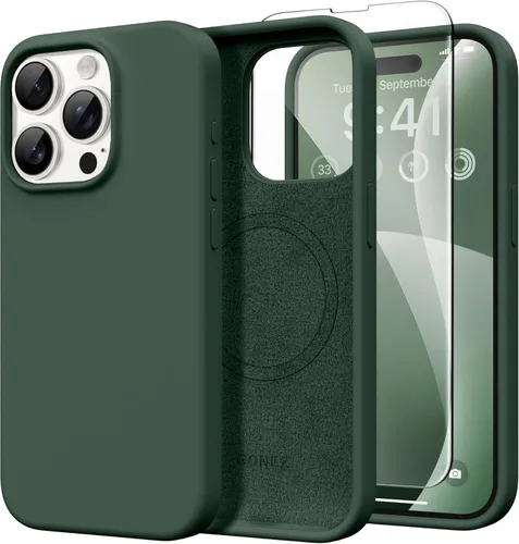Miniatura 133 de GONEZ Funda de silicona para iPhone 14 Pro Max, compatible con MagSafe, con protector de pantalla + protector de lente de cámara, silicona líquida a