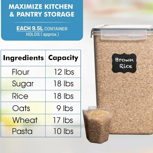 Miniatura 3 de Shazo 2 PC (2.5 gal 321 Oz) Recipientes extra grandes de almacenamiento de alimentos a granel con tapas herméticas para harina, azúcar, arroz