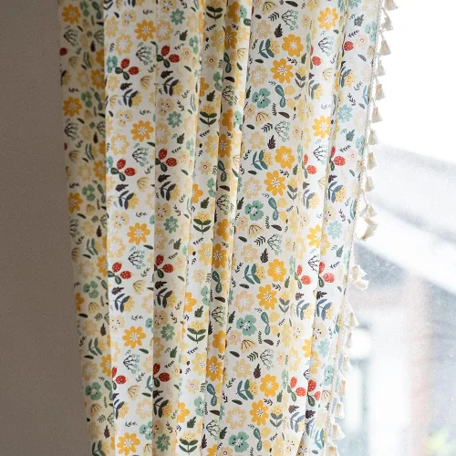 Miniatura 108 de Deeprove Cortinas bohemias para dormitorio, rayas huecas de ganchillo crema y estampado floral, tela de lino de algodón, con borlas beige bohemias