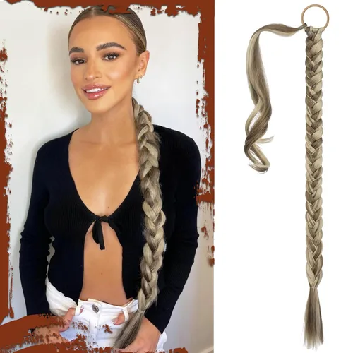Sofeiyan Extensión de cola de caballo de trenza larga con banda para el cabello, lacio, elegante, envolvente, extensiones de cabello trenzado, cola