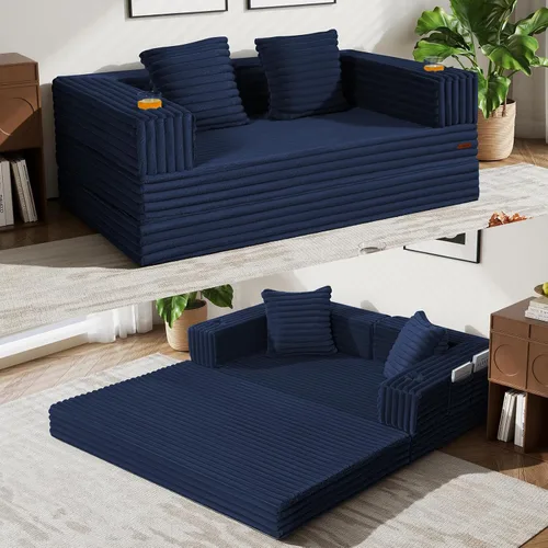 Miniatura 30 de COMAX Sofá cama futón, sofá cama convertible 4 en 1, sofás plegables sin hueso para sala de estar, plegable pequeño sofá biplaza plegable en el Negro