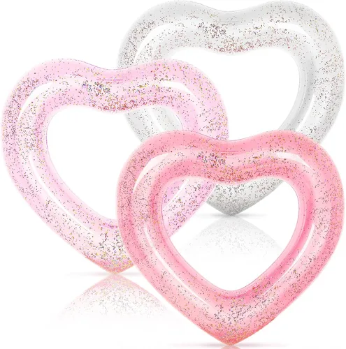 Miniatura 9 de Whaline Flotador inflable de 3 piezas para piscina con forma de corazón, flotador, tumbonas, tubo para verano, piscina, playa, despedida de soltera