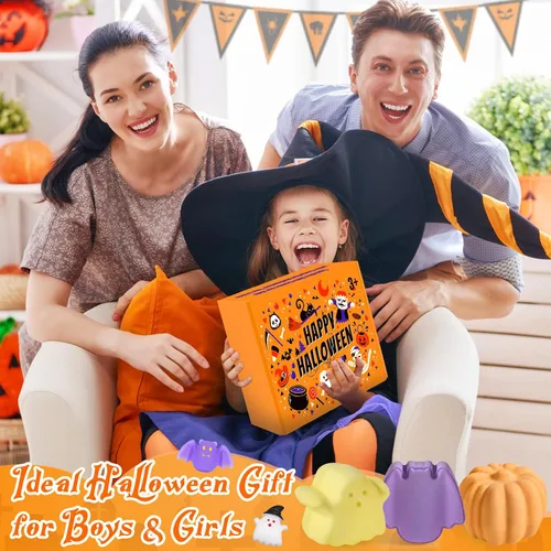 Miniatura 7 de Paquete de 9 bombas de baño de Halloween para niños, bombas de baño de burbujas de Halloween con juguete sorpresa en el interior, bolsas de regalo