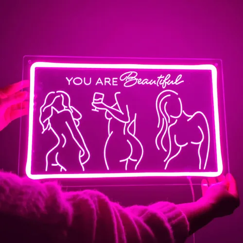 Miniatura 5 de Britrio Señal de neón con texto en inglés "Lady Back", decoración artística de pared de neón rosa con texto en inglés «You Are Beautiful», luz