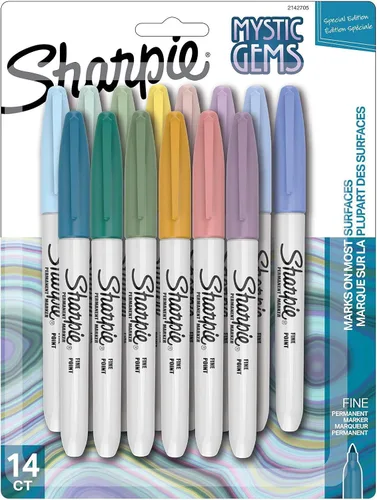 Sharpie Marcadores permanentes, punta fina, con marcadores de color de gemas místicas, surtidos, 14 unidades