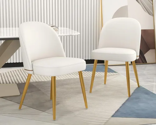 Miniatura 2 de KCC Juego de 2 sillas de comedor modernas de piel sintética, sillas de cocina tapizadas, sillas laterales sin brazos con respaldo curvado y patas