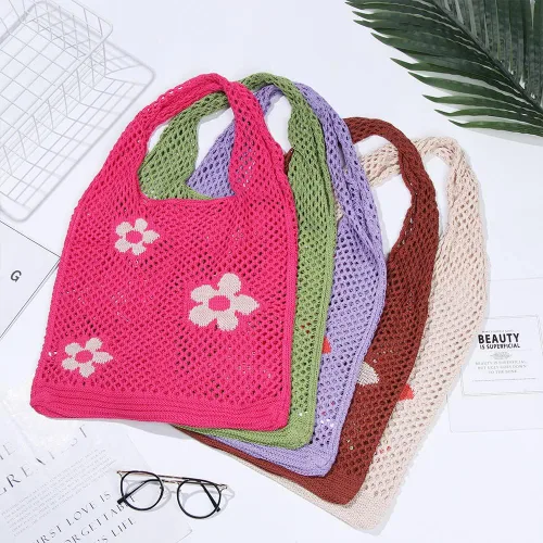 Miniatura 4 de Ovida Bolso de mano de ganchillo de malla, bolsa de playa Fairycore, bolso hobo de hadas, estilo grunge, bolso estético Y2K para mujeres y niñas