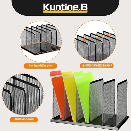Miniatura 6 de Kuntine.B Organizador de archivos de escritorio, 5 secciones, organizador de escritorio vertical de malla, clasificador de archivos, organización