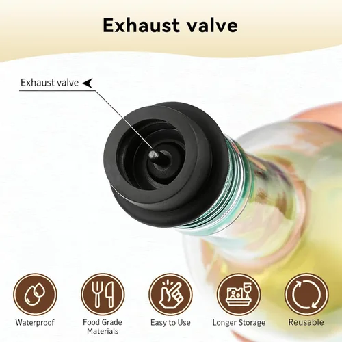 Miniatura 6 de Juego de bomba de vacío de vino y 2 tapones, conservador de vino reutilizable para sellado hermético, mantiene el vino fresco durante más tiempo