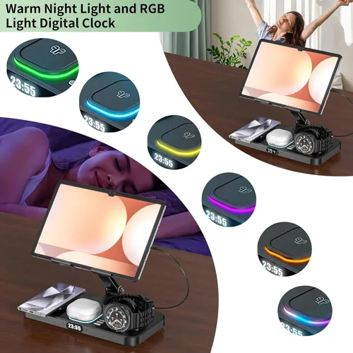 Miniatura 4 de Estación de carga inalámbrica magnética 6 en 1 para reloj Samsung, base de carga plegable para Galaxy S25/S24/S23/Note 20/Fold7/Flip7/Galaxy Watch
