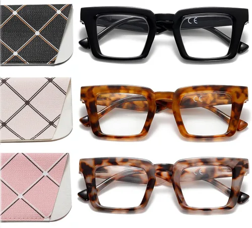 Oprah Style - Lentes de lectura para mujer, con bloqueo de luz azul, cuadrados, de gran tamaño, elegantes y gruesos, bisagra de resorte |