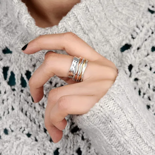 Miniatura 2 de Boho-Magic Anillo giratorio para mujer, plata de ley 925, con cobre y latón, anillos de plata
