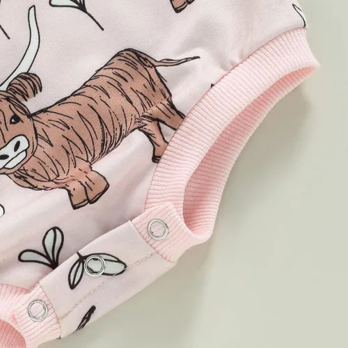 Miniatura 6 de Ropa occidental para bebé, niño, niña, sudadera con estampado de vaca de las tierras altas, mameluco de burbujas, traje de vaquero para bebé