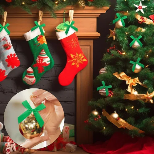 Miniatura 4 de Paquete de 50 lazos de lazo torcido verde, lazos de cinta de satén pequeños para manualidades, mini corbatines para regalos, decoraciones