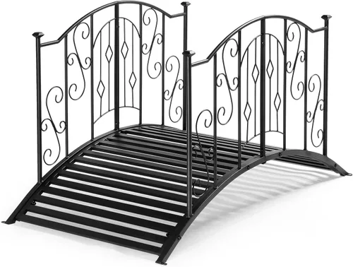 Miniatura 8 de Outvita Puente de jardín de metal de 4 pies para exteriores, elegante puente decorativo con acabado en polvo y barandilla de seguridad para patio