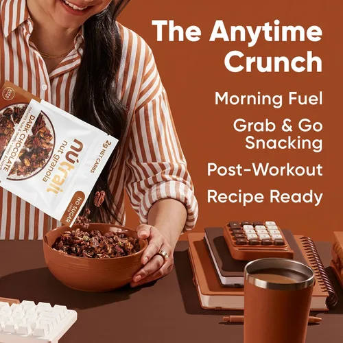 Miniatura 6 de NuTrail Cereal de granola de nuez, chocolate negro, sin azúcar añadido, keto, bajo en carbohidratos, sin gluten, sin granos, desayuno saludable, 8