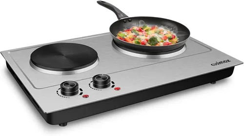 Miniatura 10 de CUSIMAX Placa caliente eléctrica de 1800 W, quemador doble de encimera para cocinar, quemador eléctrico portátil con control de temperatura Negro