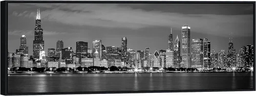Miniatura 10 de Wieco Art - Skyline del Centro de Chicago en Blanco y Negro, Impresiones en Lienzo de Arte Moderno de Paisaje Urbano para Decoración de Pared