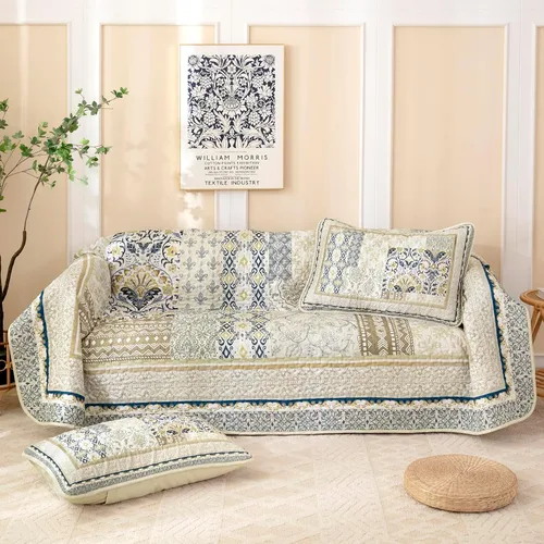 Miniatura 8 de WONGS BEDDING Juego de edredón bohemio tamaño matrimonial, juego de colcha de retazos beige de 3 piezas, juego de ropa de cama de microfibra suave