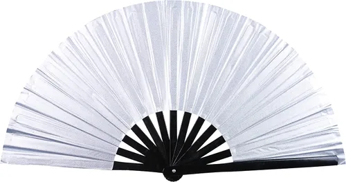 Miniatura 5 de Gionforsy 1pcs Rave Hand Fan Bamboo Holding Hand Fan Ventilador grande plegable con tela de color brillante ventilador plegable para festival (negro)