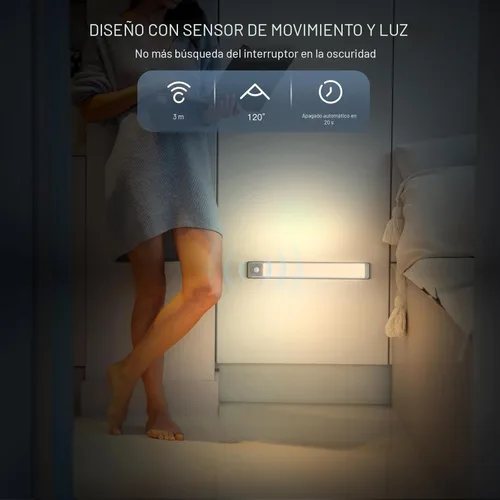Miniatura 4 de MCGOR Iluminación bajo gabinete de 14.7 pulgadas, paquete de 2 luces recargables con sensor de movimiento para interiores, 5 niveles regulables, Luz
