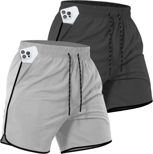 Miniatura 13 de Paquete de 2 pantalones cortos deportivos de entrenamiento de 5 pulgadas para hombre, pantalones cortos de gimnasio de secado rápido con bolsillos