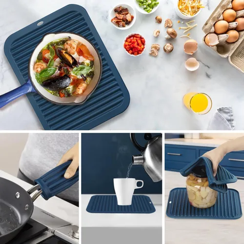 Miniatura 3 de Alfombrillas de silicona para encimera de cocina, salvamanteles de 9 x 12 pulgadas para ollas y sartenes calientes, salvamanteles de silicona azul