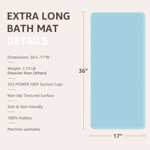 Miniatura 5 de OTHWAY Alfombra de Bañera Antideslizante, Alfombra de Baño de Goma Extra Larga para Bañera, Lavable a Máquina, Tapete Antideslizante para Ducha