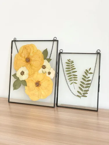 Miniatura 7 de Beedecor Juego de 2 marcos colgantes de vidrio doble para flores prensadas, hojas y obras de arte, marco flotante de metal grande con cadena, marcos