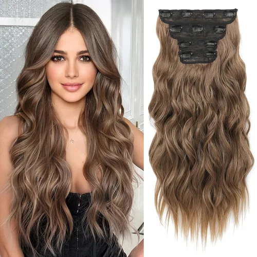 Miniatura 12 de REECHO Extensiones de cabello, 4 extensiones de cabello con clip, HE001, extensiones de cabello sintético suave natural para mujer, rubio claro