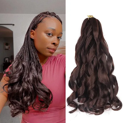 Miniatura 51 de Cabello rizado francés trenzado de 10 pulgadas, color 4, cabello rizado preestirado, 8 paquetes de trenzas de ganchillo de rizo francés para trenzas