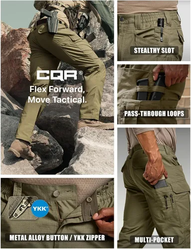 Miniatura 204 de CQR – Pantalones tácticos elásticos tipo cargo para hombre, resistentes al agua, de tela ripstop (antidesgarros), ligeros, ideales para uso diario
