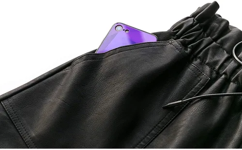 Miniatura 6 de Pantalones cortos de cuero sintético negro de cintura alta y pierna ancha para mujer