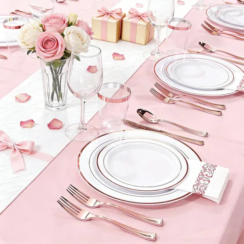 Miniatura 3 de WDF Juego de cubiertos desechables de oro rosa de 160 piezas, cubiertos de plástico pesado, incluye 80 tenedores, 40 cucharas, 40 cuchillos