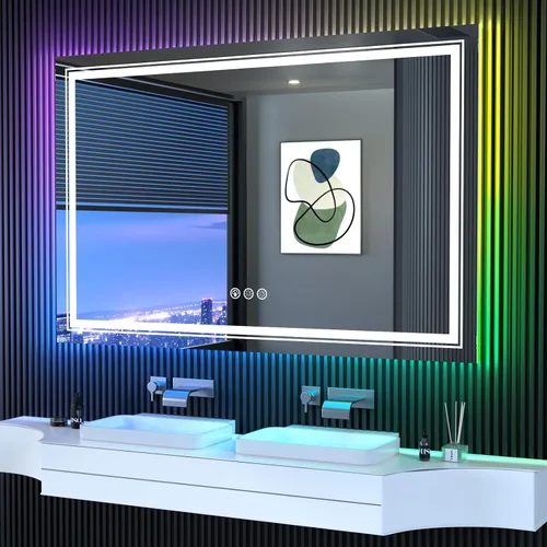 Miniatura 26 de Snowdool Espejo LED de baño, 32 x 32 pulgadas con luz frontal y retroiluminada, antivaho, espejo de tocador de baño para pared, función de memoria