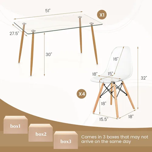Miniatura 6 de Tangkula Juego de 4 mesas de comedor para 4, mesa y sillas de cocina modernas, mesa y sillas de cristal para sala de estar pequeña, cocina