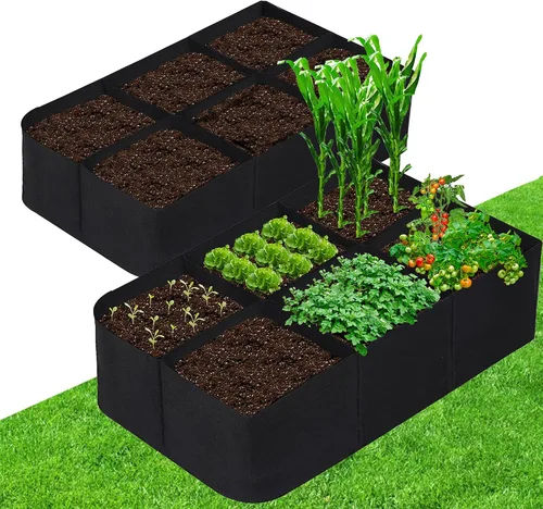 Miniatura 10 de CJGQ Bolsa de cultivo de jardín de tela elevada de 4x2x1 pies para cultivar hierbas, flores y verduras de 55 galones