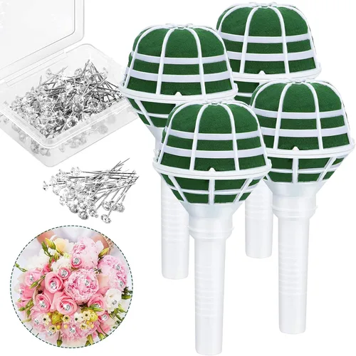 Boao Soporte para ramo de flores de novia para boda, soporte de mango floral de espuma para novia, decoración de flores artificiales con 50