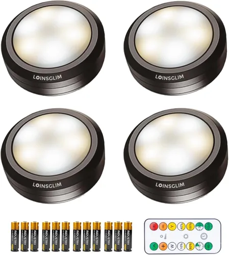 Luces de disco con control remoto, luz LED de disco inalámbrica para cocina, luces bajo gabinete que funcionan con baterías, iluminación regulable