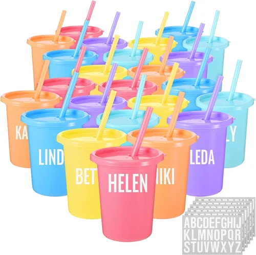 Miniatura 9 de Nuanchu 24 vasos con tapas y pajitas, vasos reutilizables con autoadhesivos, botella de agua de plástico, taza de viaje para café helado, taza
