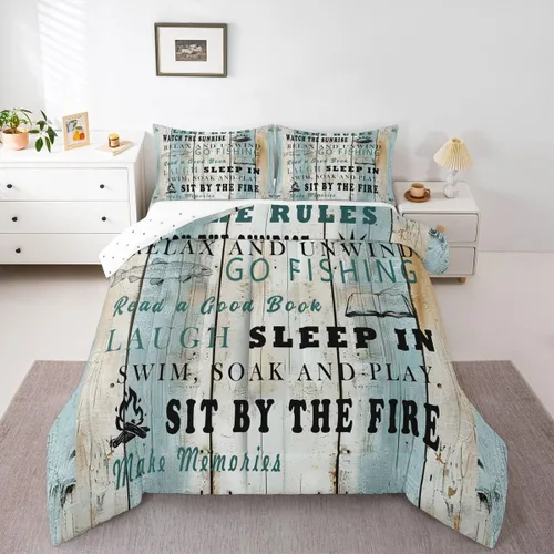 Miniatura 29 de Erosebridal Juego de edredón de barco muelle, juego de ropa de cama con diseño de paleta de lago, tamaño individual para niños, adolescentes