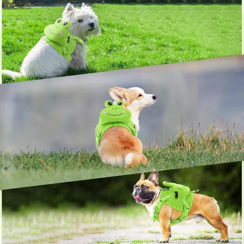 Miniatura 6 de Arnés para perro con mochila, arnés ajustable para perros pequeños y medianos, mochilas transpirables sin tirones para perros, para viajes, Verde